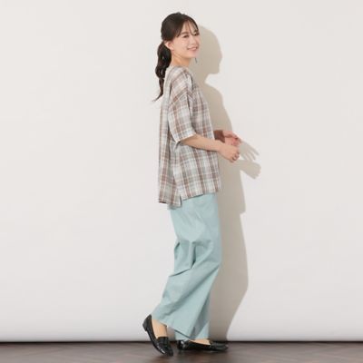 【手洗いＯＫ】キュプラチェック・ノーカラーブラウス（５６０３４５０６）