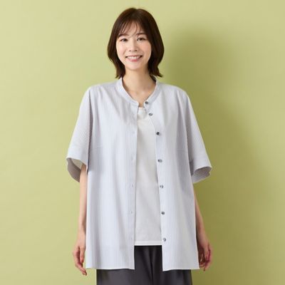 手洗いOK・接触冷感】J－CAMICIEバンドカラーシャツブラウス