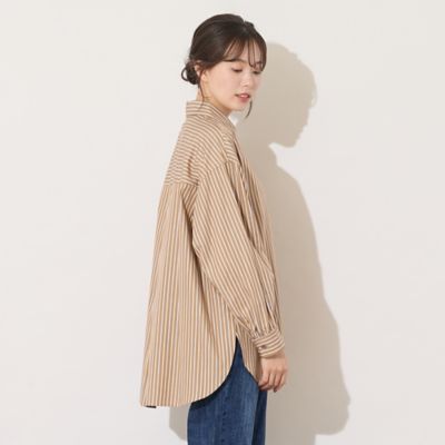 綿100％・手洗いOK】デザインスリーブストライプオーバーシャツ