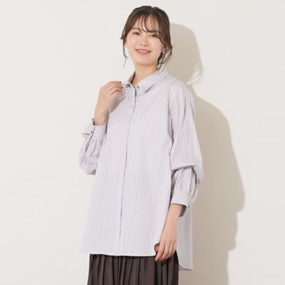 ＜PISANO＞【綿１００％・手洗いＯＫ】デザインスリーブストライプオーバーシャツ（５６０３５５０１Ａ）