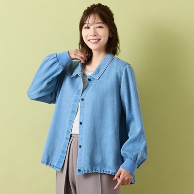 55.デニム風 ブルー＊さやたぐ 手洗いOK・セットアップ対応】製品洗い加工・デニム風ブルゾン