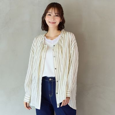 stripeブラウス 手洗いOK・吸水速乾】マルチWAYストライプブラウス