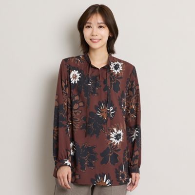美品 【ソレイアード】 コットン フラワープリント レース ブラウス 36 手洗いOK・一部店舗・EC限定】フラワープリントバンドカラー
