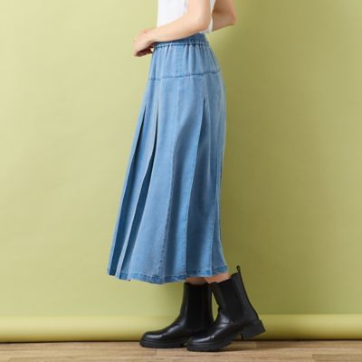 手洗いOK・セットアップ対応】製品洗い加工・デニム風片ヒダプリーツ