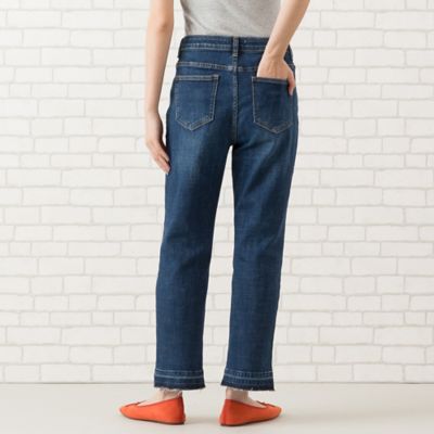 【手洗いＯＫ・ＩＮＤＩＭＡＲＫ】洗い加工裾裁ち切りデニムパンツ（５６０５２５０６）