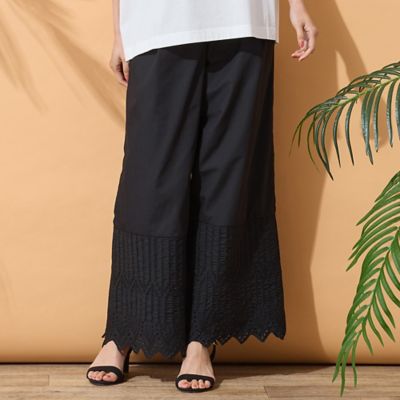 手洗いOK・セットアップ対応】カットワーク刺繍タックワイドパンツ