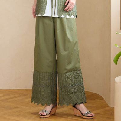 手洗いOK・セットアップ対応】カットワーク刺繍タックワイドパンツ