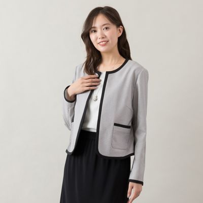 【美品】ノコオ−ノ ボーダージャケットピンク 　　　サイズ42 ジャケット 千鳥柄風ニットジャケット ピンクベージュ
