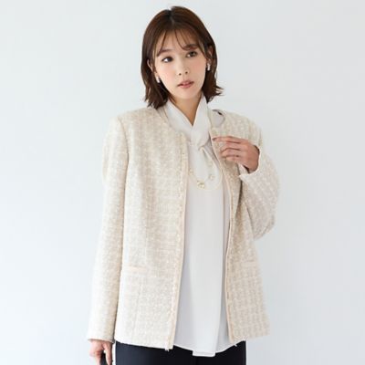 セットアップ対応】ファンシーツィード・フリンジノーカラージャケット