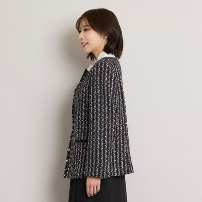 セットアップ対応】ファンシーツィード・フリンジノーカラージャケット