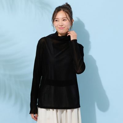 手洗いOK】チュールフロッキー・ボトルネックカットソー