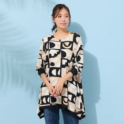 ＜PISANO＞【手洗いＯＫ】テントライン・プリントカットソー（５６１２１６０７）