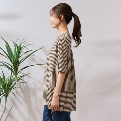 【手洗いＯＫ】ボーダー切り替え後ろギャザートップス（５６１２３５０７）