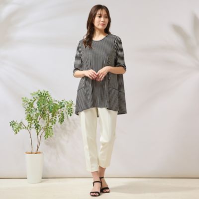 【手洗いＯＫ】ボーダー切り替え後ろギャザートップス（５６１２３５０７）