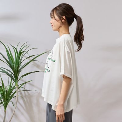 【手洗いＯＫ・綿１００％】世界地図プリント＆刺繍カットソー（５６１２３５１２）
