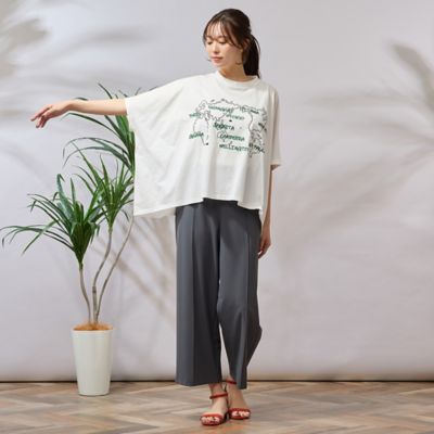 【手洗いＯＫ・綿１００％】世界地図プリント＆刺繍カットソー（５６１２３５１２）