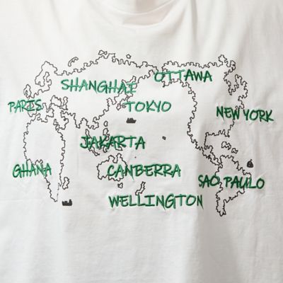 【手洗いＯＫ・綿１００％】世界地図プリント＆刺繍カットソー（５６１２３５１２）