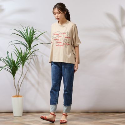 【手洗いＯＫ・綿１００％】世界地図プリント＆刺繍カットソー（５６１２３５１２）