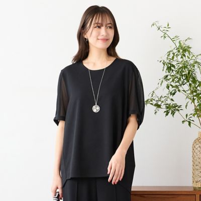 ＜PISANO＞【手洗いＯＫ・セットアップ対応】シフォンパフスリーブカットソー（５６１２３６０２）