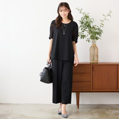 手洗いOK・セットアップ対応】シフォンパフスリーブカットソー