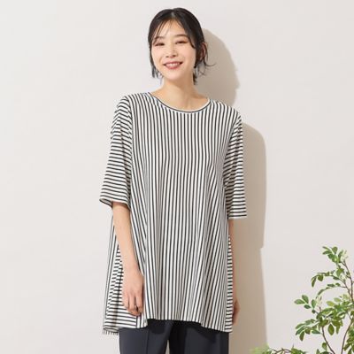 ＜PISANO＞【手洗いＯＫ・接触冷感】切り替えボーダーカットソー（５６１２３６０３）