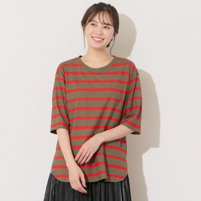 ＜PISANO＞【手洗いＯＫ・綿１００％】ボーダープリント・ラウンドヘムトップ（５６１２４５０６）