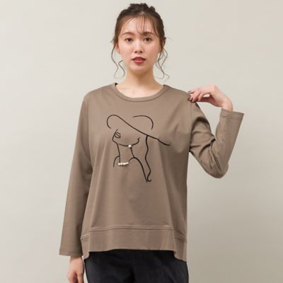 フロッキープリント＆パール調ビジュー付きカットソー（５６１２６４０３）