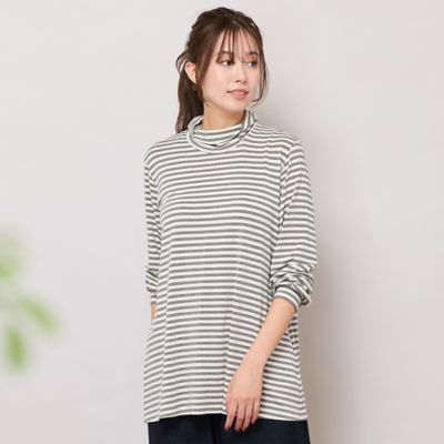 ＜PISANO＞【手洗いＯＫ・吸湿発熱】ボーダーハイネックカットソー（５６１２６５０４）