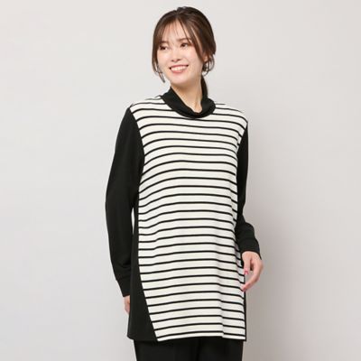 ＜PISANO＞【手洗いＯＫ・保温・吸湿発熱】ボーダー×無地ハイネックカットソー（５６１２６５０６）