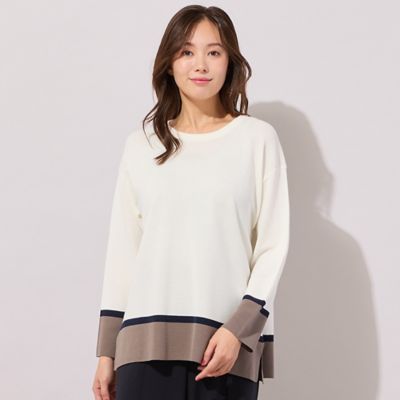 ＜PISANO＞【手洗いＯＫ】トリカラー・サイドスリットニットプルオーバー（５６１３２６０１）