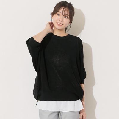 ＜PISANO＞【セットアップ対応・手洗いＯＫ】ニット×布帛ドッキングドルマンスリーブトップ（５６１３５５０１）