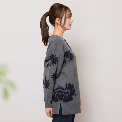 手洗いOK】フラワーモチーフジャカードニット（56136506