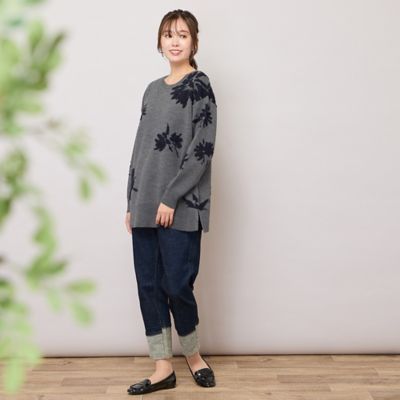 手洗いOK】フラワーモチーフジャカードニット（56136506