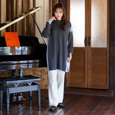 バイカラー配色・チュニック丈ハイネックニット（56136508