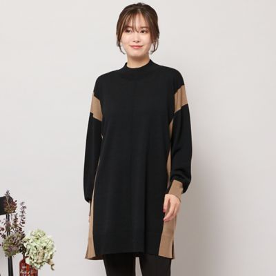 バイカラー配色・チュニック丈ハイネックニット（56136508