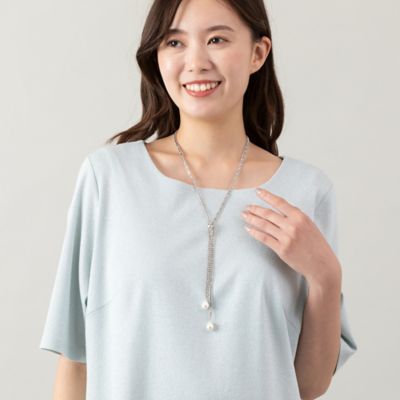 パール調パーツ付きシルバーカラーネックレス（５６１４２５１１）