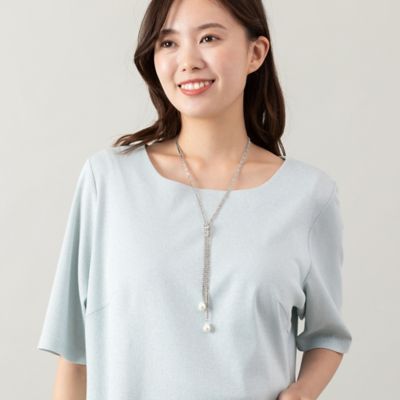 パール調パーツ付きシルバーカラーネックレス（５６１４２５１１）