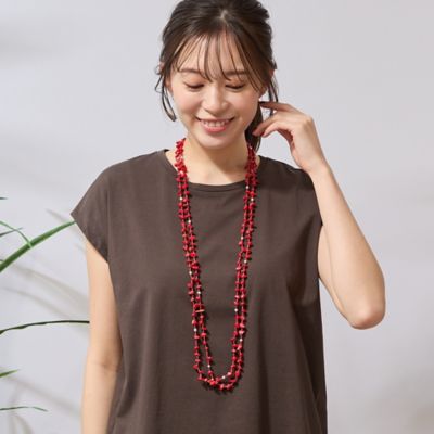 ＜PISANO＞ナチュラルストーン＆ビーズ２連ネックレス（５６１４２５１７）