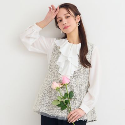 ＜Liliane Burty Eclat (Women/小さいサイズ) ＞チュール重ねツイードベスト（７３００１６６５）