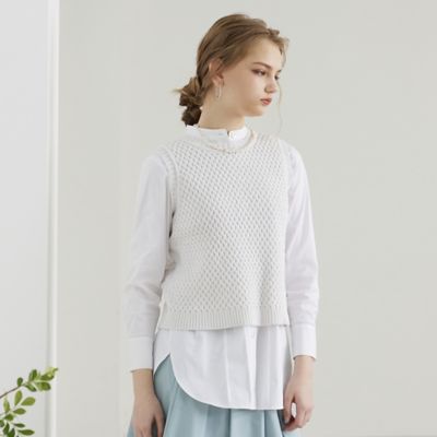 ＜Liliane Burty Eclat (Women/小さいサイズ) ＞【Ｓ・Ｍサイズ】バスケット編み　ニットベスト（７３００２４０１）