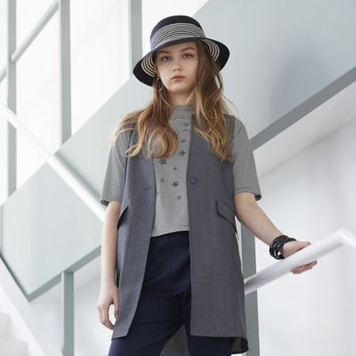 ＜Liliane Burty Eclat (Women/小さいサイズ) ＞【Ｓ・Ｍサイズ】ナチュラルシャンブレー　ロングジレ（７３００３４５５）