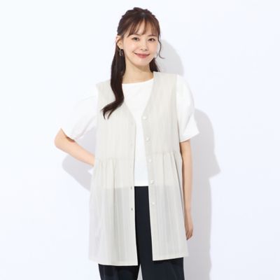 【SALE】Liliane Burty Eclat (Women/小さいサイズ) /リリアンビューティ エクラ【S・Mサイズ/セットアップ可】綿ローンウォッシャブルベスト(73004521) ベージュ トップス【三越伊勢丹/公式】