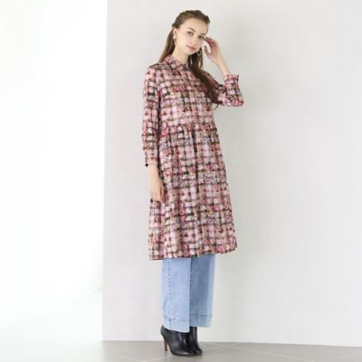 リリアンビューティ エクラ（Liliane Burty ECLAT）/【洗える】リバティ　ギンガムフラワープリントワンピース 洗える】リバティ ギンガムフラワープリントワンピース