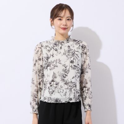 ＜Liliane Burty Eclat (Women/小さいサイズ) ＞【洗える・セットアップ対応】ボタニカルプリントチュールブラウス（７３０３２６４１）