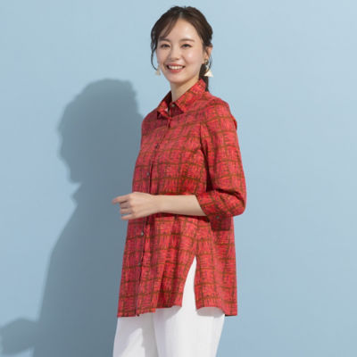 ＜Liliane Burty Eclat (Women/小さいサイズ) ＞【Ｓ・Ｍサイズ】イタリア製素材　幾何プリントブラウス［同素材アイテム有］（７３０３３４０６）