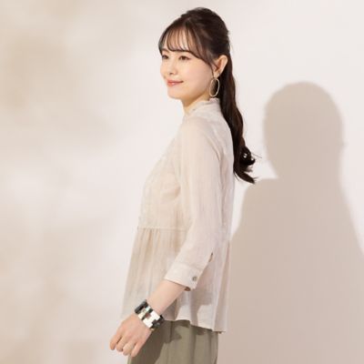 【Ｓ・Ｍサイズ】綿麻ワッシャー刺繍　ブラウス（７３０３３４２８）