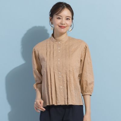 【Ｓ・Ｍサイズ】ミラクルウェーブ　バンドカラーピンタックブラウス（７３０３３４５６）