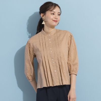 【Ｓ・Ｍサイズ】ミラクルウェーブ　バンドカラーピンタックブラウス（７３０３３４５６）