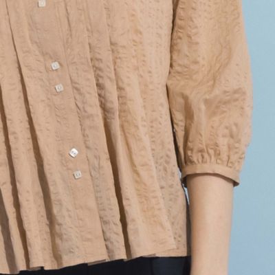 【Ｓ・Ｍサイズ】ミラクルウェーブ　バンドカラーピンタックブラウス（７３０３３４５６）