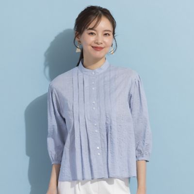 【Ｓ・Ｍサイズ】ミラクルウェーブ　バンドカラーピンタックブラウス（７３０３３４５６）